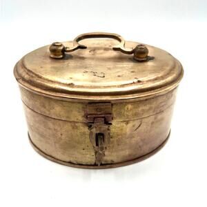 Vintage Brass Trinket Box Oval Jewelry Clasp And Hing